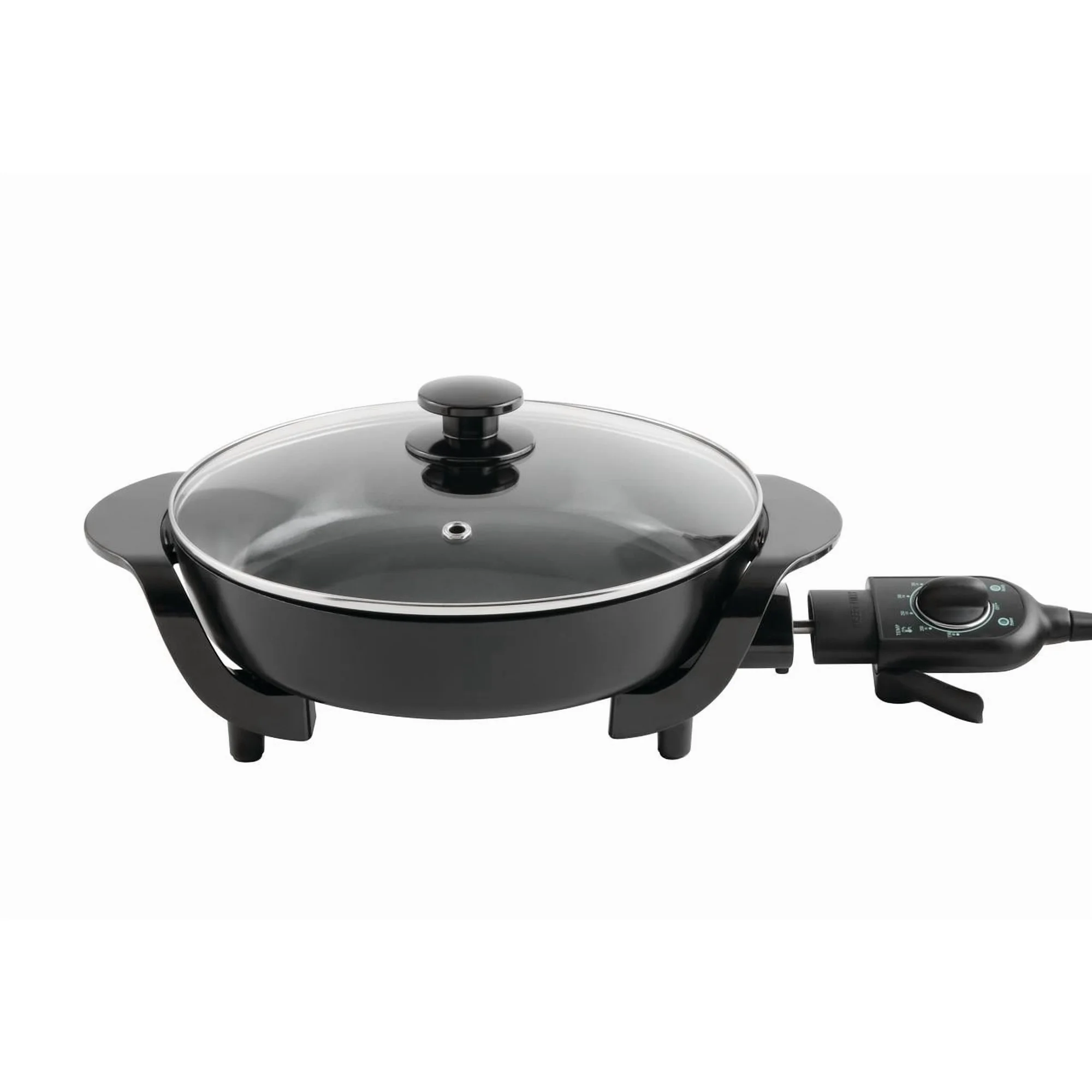 Mainstays 12" Round Ceramic Skillet, Black,Nonstick, 1200W, Removable Temp Control, Dishwasher Safe
