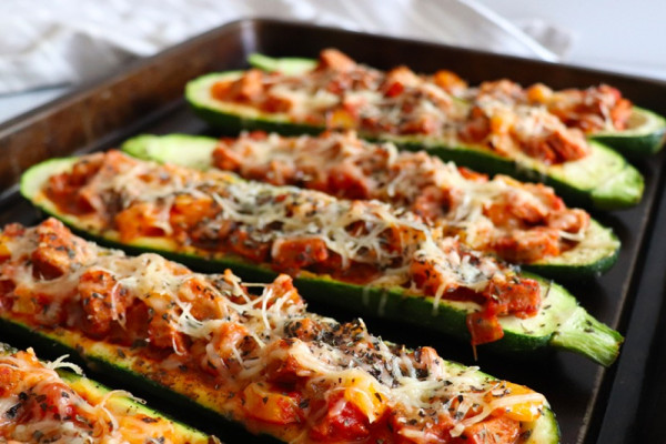 Stuffed Zucchini with Chicken Sausage