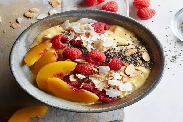 Raspberry Peach Mango Smoothie Bowl