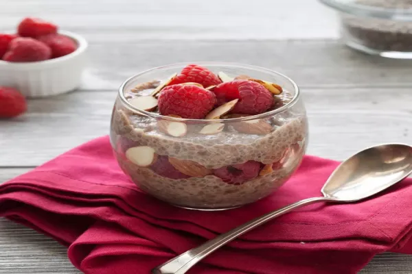 Cocoa Chia Pudding with Raspberries