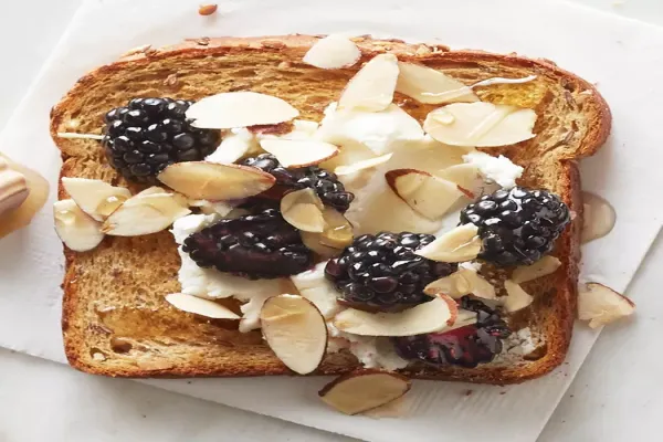 Goat Cheese Blackberry and Almond Topped Toast