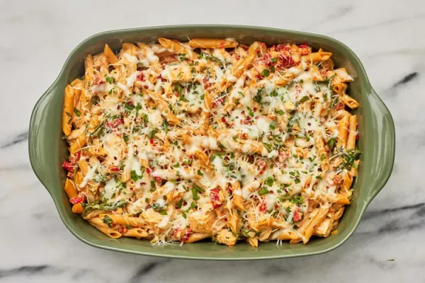 Creamy Sun Dried Tomato & Chicken Pasta Bake