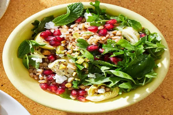 Farro Salad with Arugula Artichokes & Pistachios