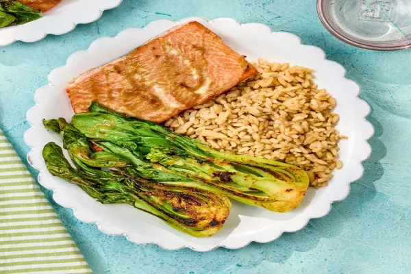 Sheet Pan Salmon with Bok Choy & Rice