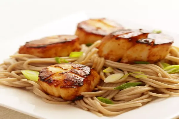 Miso Glazed Scallops with Soba Noodles