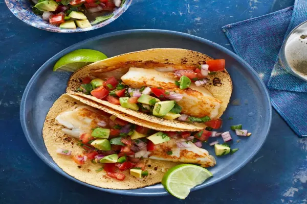 Beer Battered Fish Tacos with Tomato & Avocado Salsa