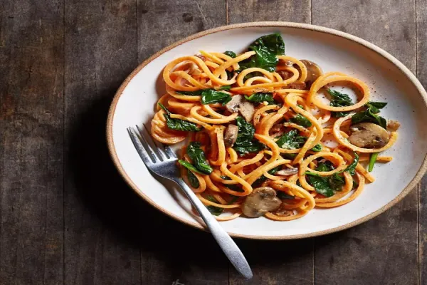 Sweet Potato Carbonara with Spinach & Mushrooms