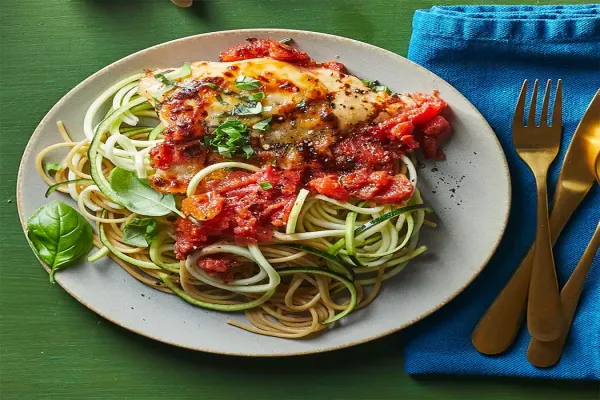 Balsamic Chicken with Pasta and Zucchini Noodles