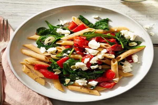 Roasted Red Pepper Spinach & Feta Penne Pasta