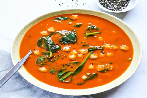 3 Ingredient Roasted Red Pepper Soup with Chickpeas