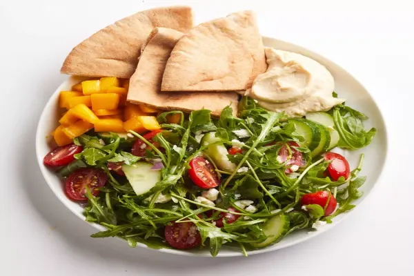 Cucumber Tomato & Arugula Salad with Hummus