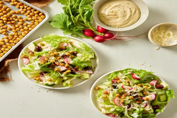 Air Fryer Tahini Dressed Crispy Chickpea Salad