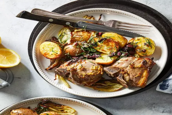 Air Fryer Lemony Lamb Chops with Fennel & Olives