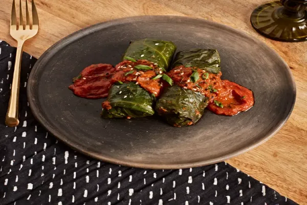 Collard & Rice Dumplings with Mamba 9 Sauce