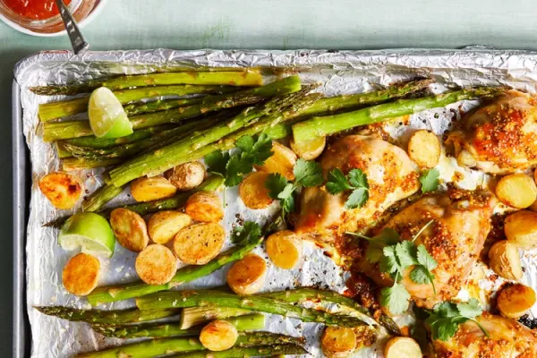 Apricot Glazed Chicken with Potatoes & Asparagus