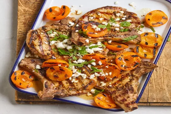 Grilled Fennel Rubbed Pork Chops & Apricots