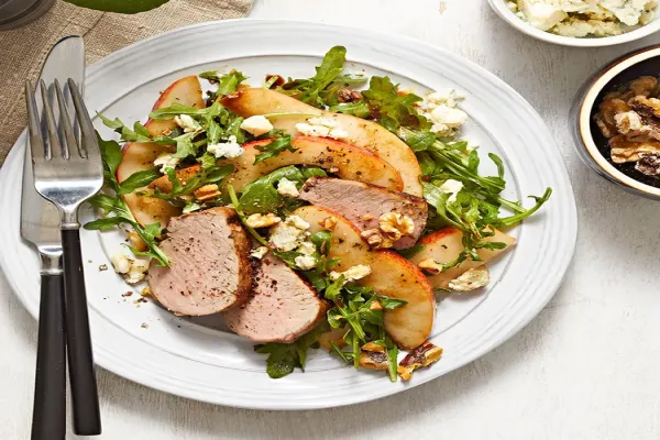 Arugula Salad with Roasted Pork Tenderloin Pears & Blue Cheese