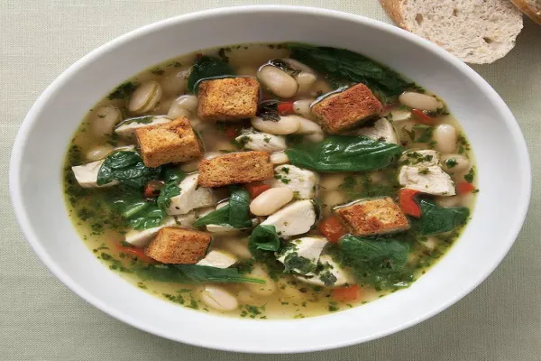 Chicken Spinach Soup with Fresh Pesto
