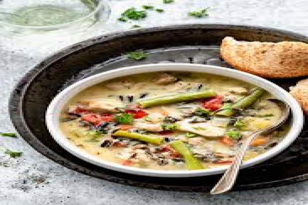 Slow Cooker Chicken & Wild Rice Soup with Asparagus & Peas